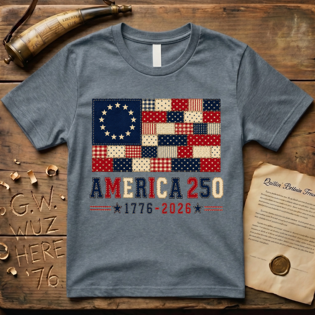 Printed Patchwork America 250 1776-2026 Betsy Ross Flag T-Shirt