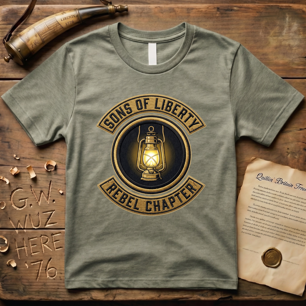 Sons of Liberty Rebel Chapter Printed Motorcycle Gang-Style Patchwork T-Shirt