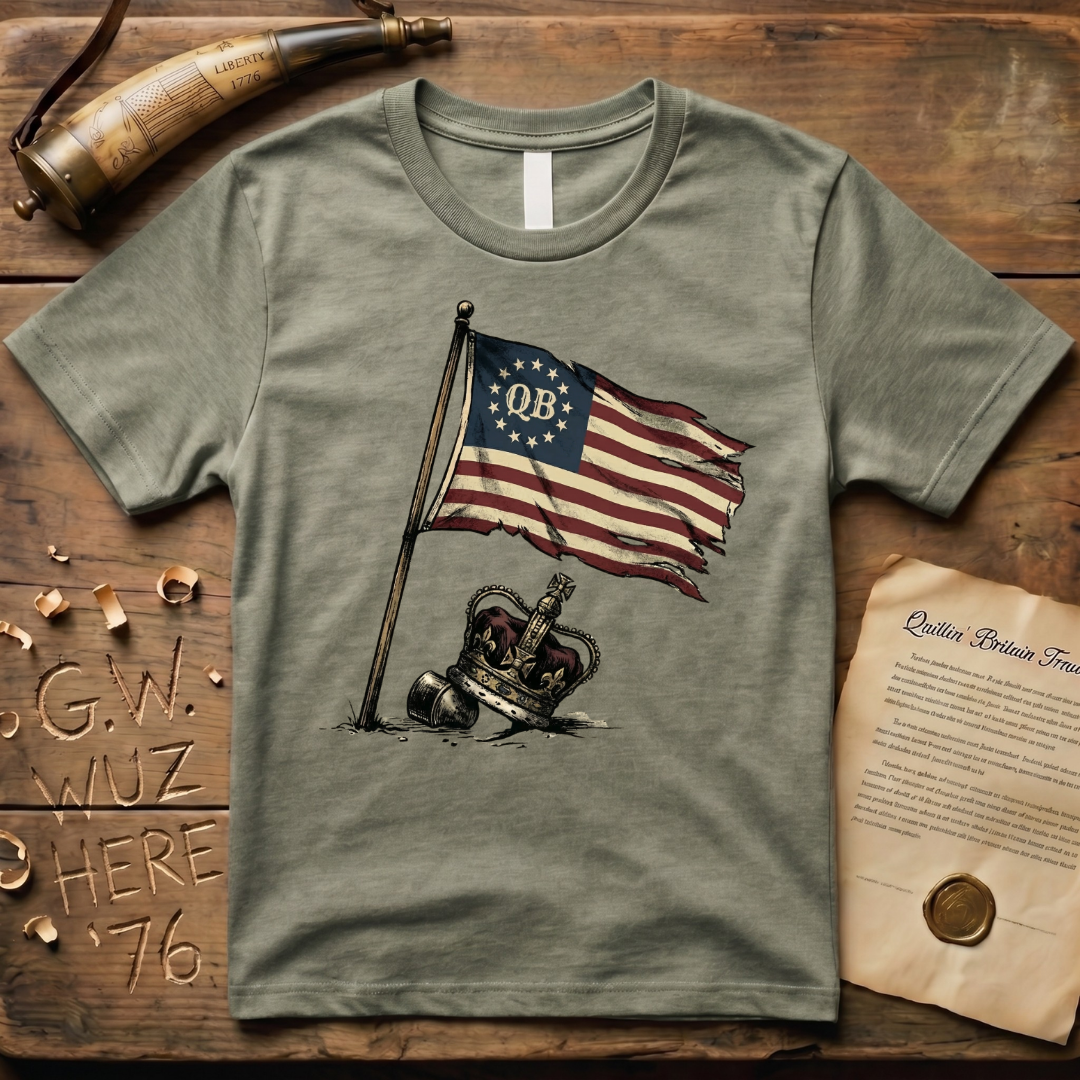 Quittin' Britain Trade Co. QB Flag Over Crown Design T-Shirt