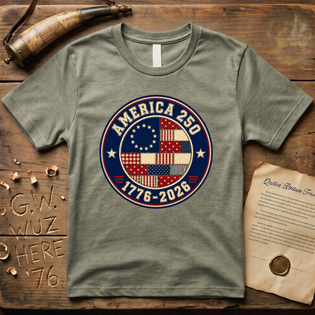 Printed Patchwork Badge America 250 1776-2026 Betsy Ross Flag T-Shirt
