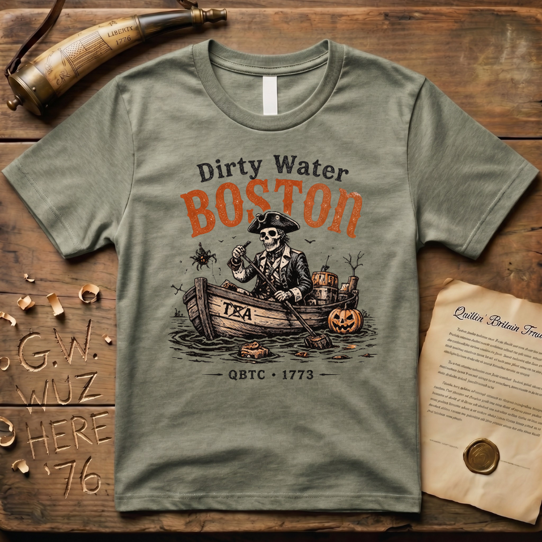 Boston Harbor Skeleton "Dirty Water" Tea Party 1773 Light T-Shirt