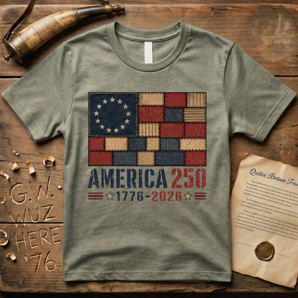 Printed Patchwork America 250 1776-2026 Betsy Ross Dark Flag T-Shirt