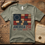 Printed Patchwork America 250 1776-2026 Betsy Ross Dark Flag T-Shirt