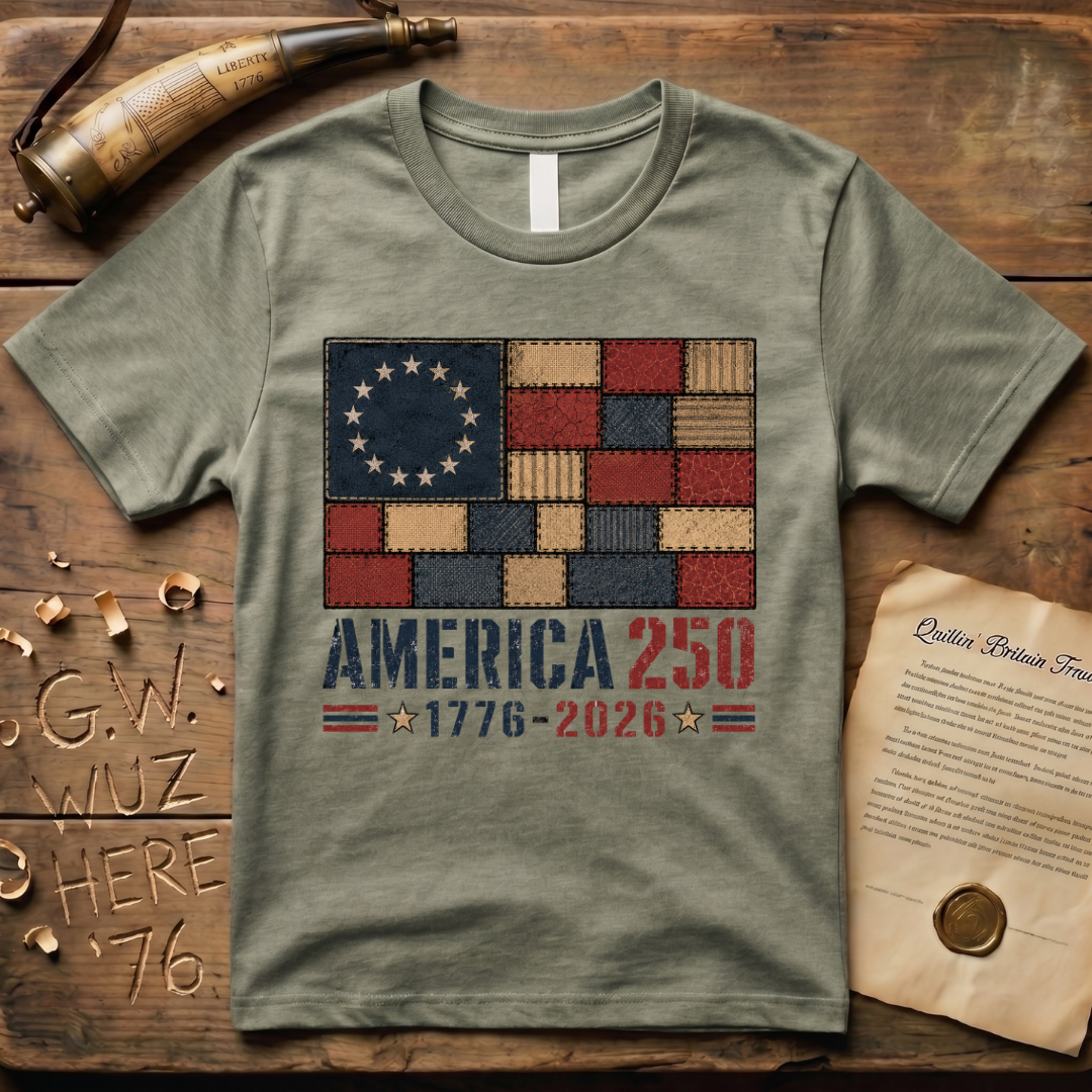 Printed Patchwork America 250 1776-2026 Betsy Ross Dark Flag T-Shirt