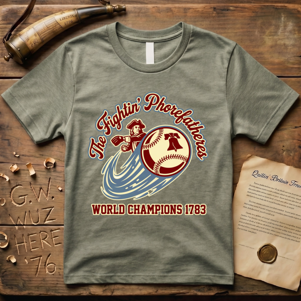The Fightin' Phorefathers - World Champions 1783 Ben Franklin Baseball T-Shirt