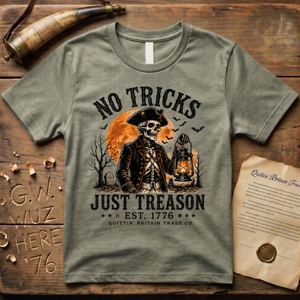 No Tricks Just Treason Halloween QBTC 1776 Light T-Shirt
