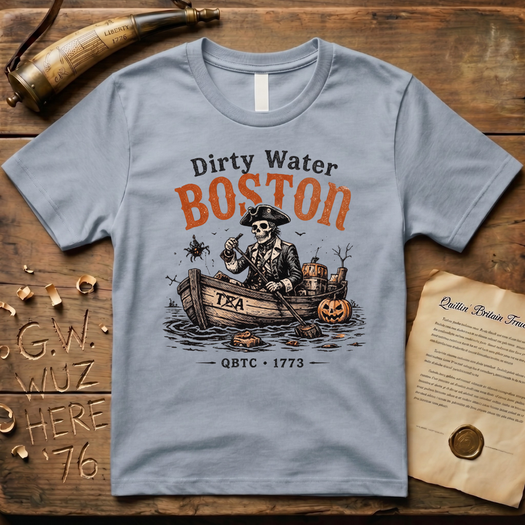 Boston Harbor Skeleton "Dirty Water" Tea Party 1773 Light T-Shirt