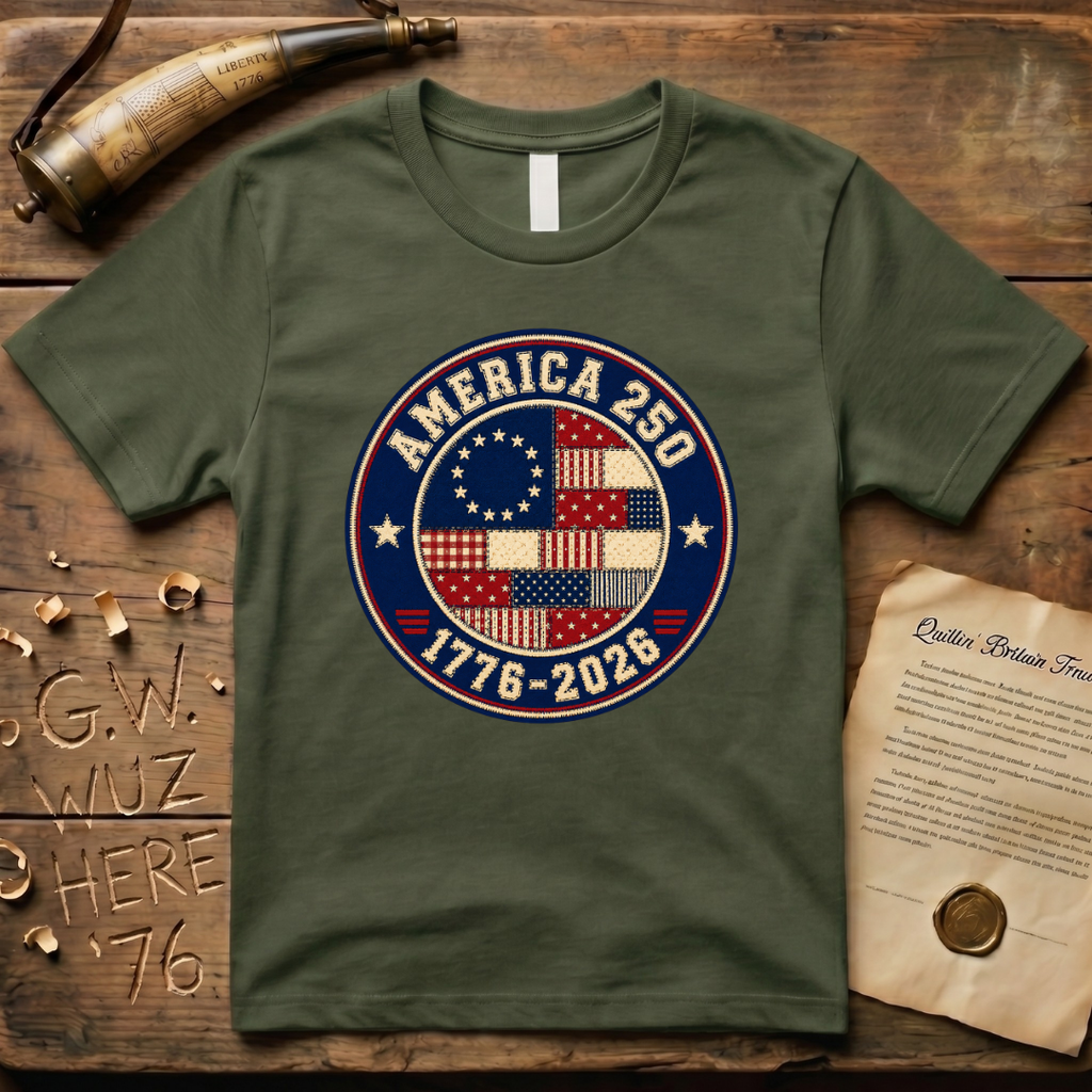 Printed Patchwork Badge America 250 1776-2026 Betsy Ross Flag T-Shirt