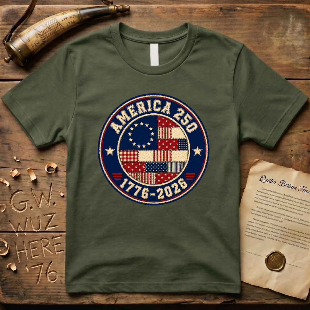 Printed Patchwork Badge America 250 1776-2026 Betsy Ross Flag T-Shirt