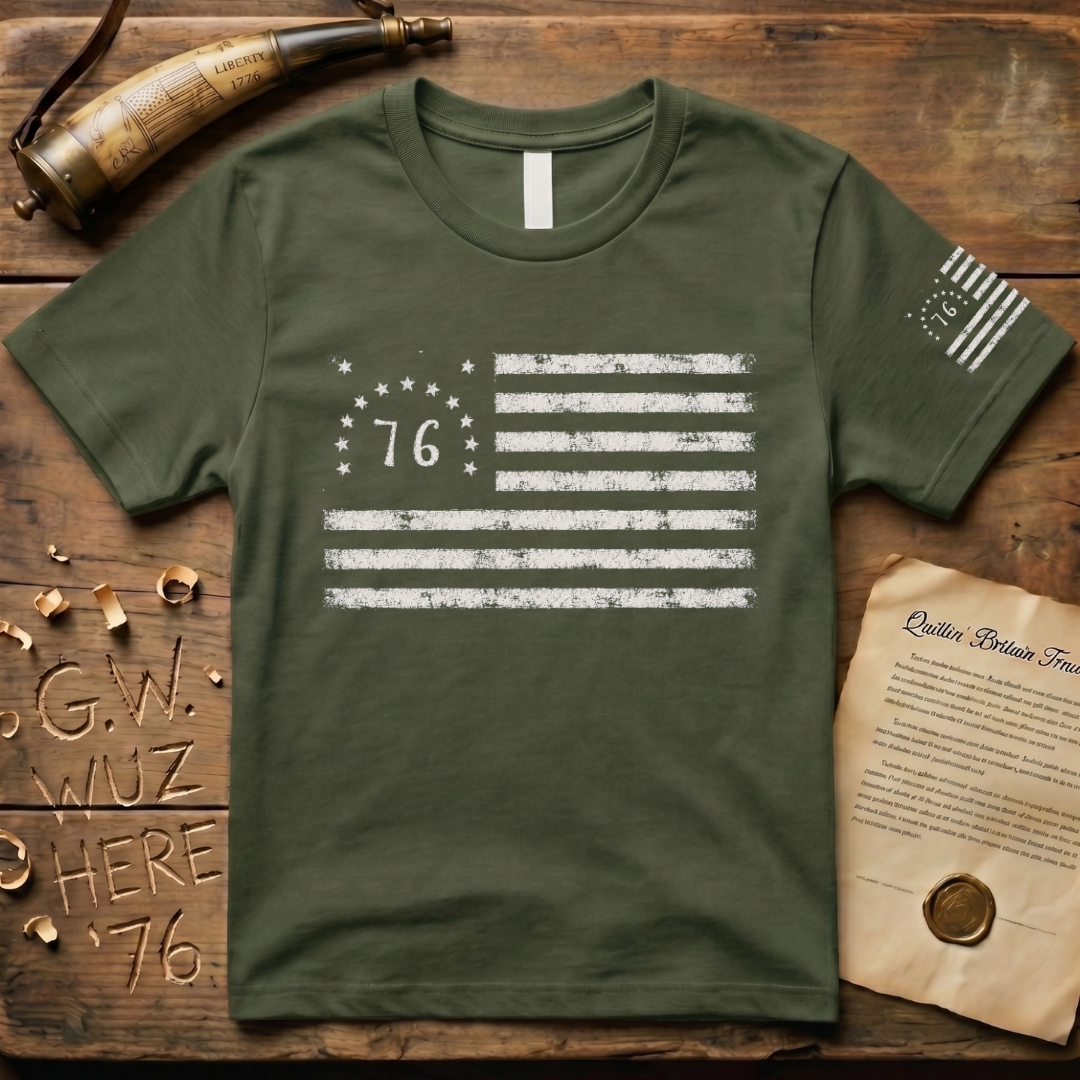 Distressed Historic Bennington Flag Chest & Sleeve Dark T-Shirt