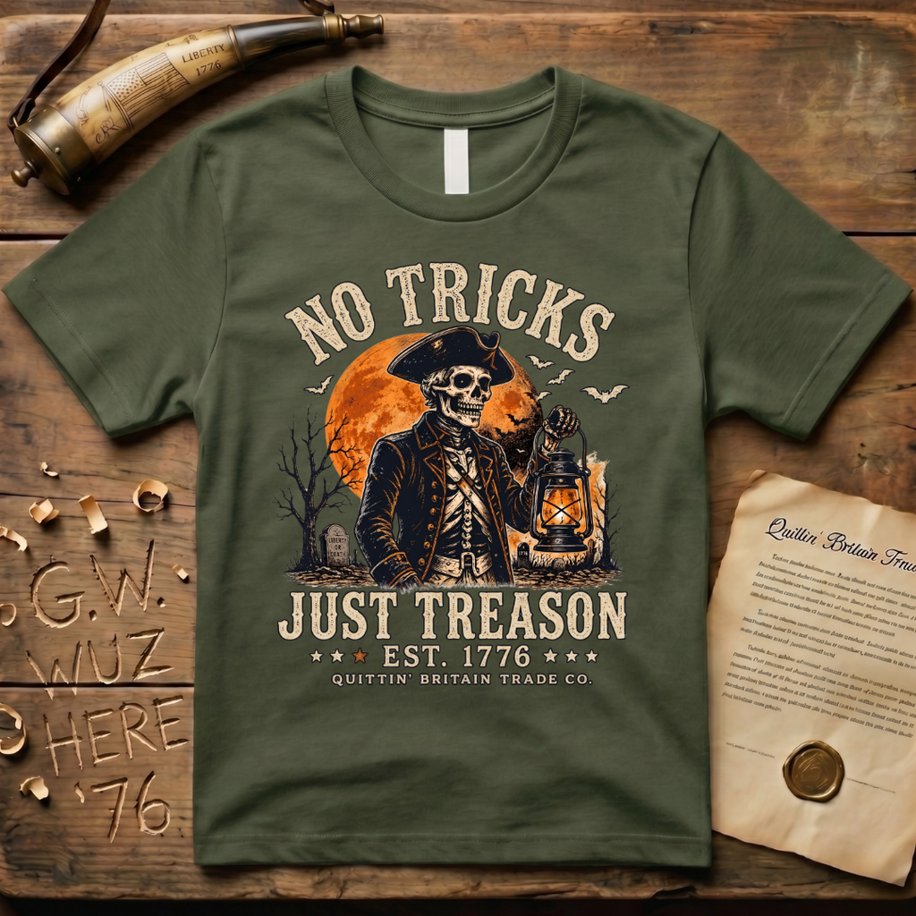 No Tricks Just Treason Halloween QBTC 1776 Dark T-Shirt