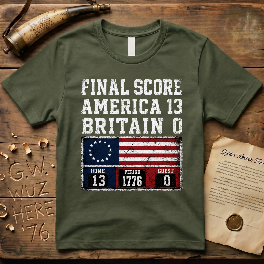 Final Score America 13 Britain 0 Period 1776 Scoreboard T-Shirt