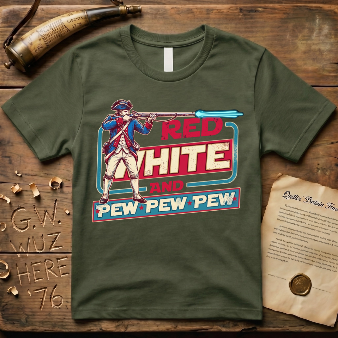 Red White and Pew Pew Pew Vintage Laser Space Musket T-Shirt