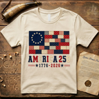 Printed Patchwork America 250 1776-2026 Betsy Ross Flag T-Shirt