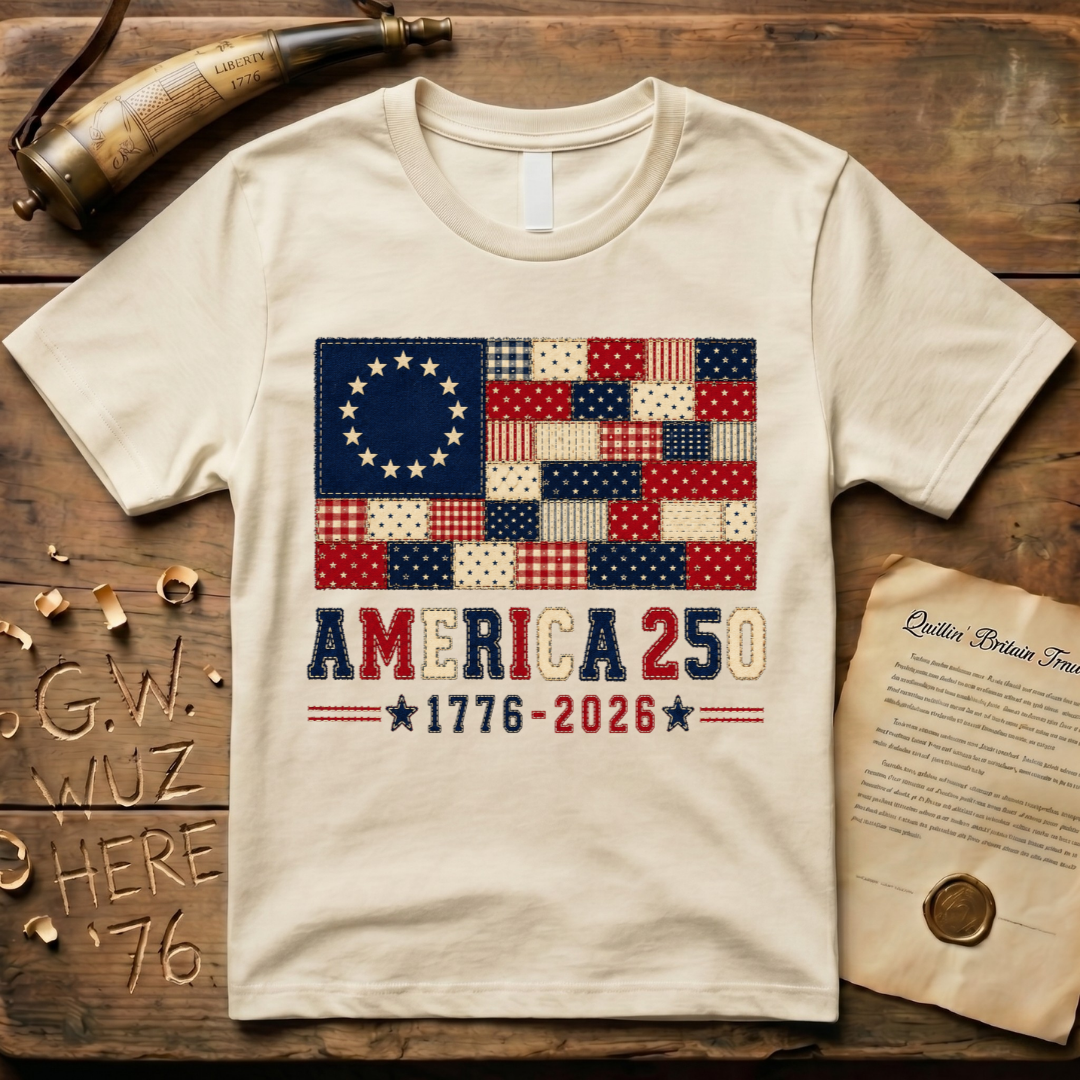 Printed Patchwork America 250 1776-2026 Betsy Ross Flag T-Shirt