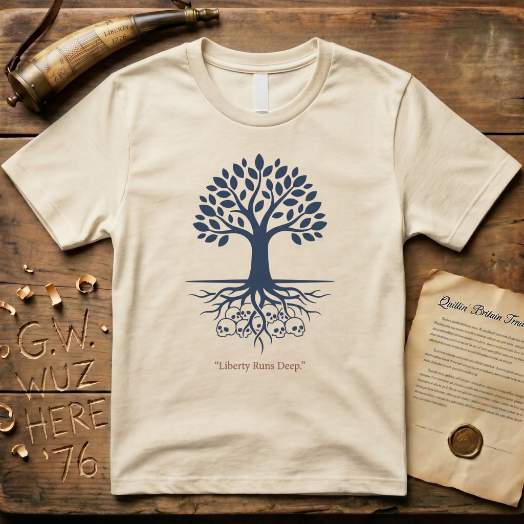 Liberty Runs Deep Minimalist Liberty Tree Skull Roots T-Shirt