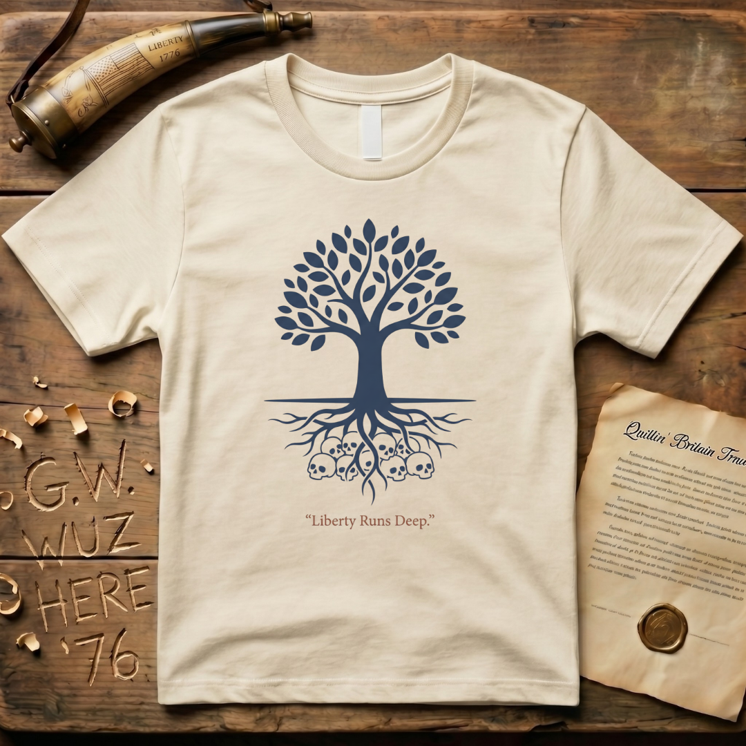 Liberty Runs Deep Minimalist Liberty Tree Skull Roots T-Shirt