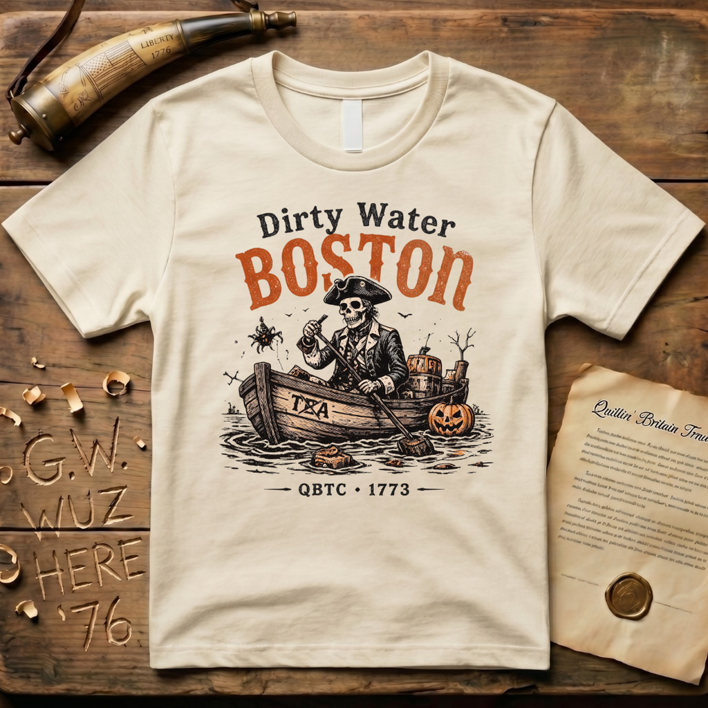 Boston Harbor Skeleton "Dirty Water" Tea Party 1773 Light T-Shirt