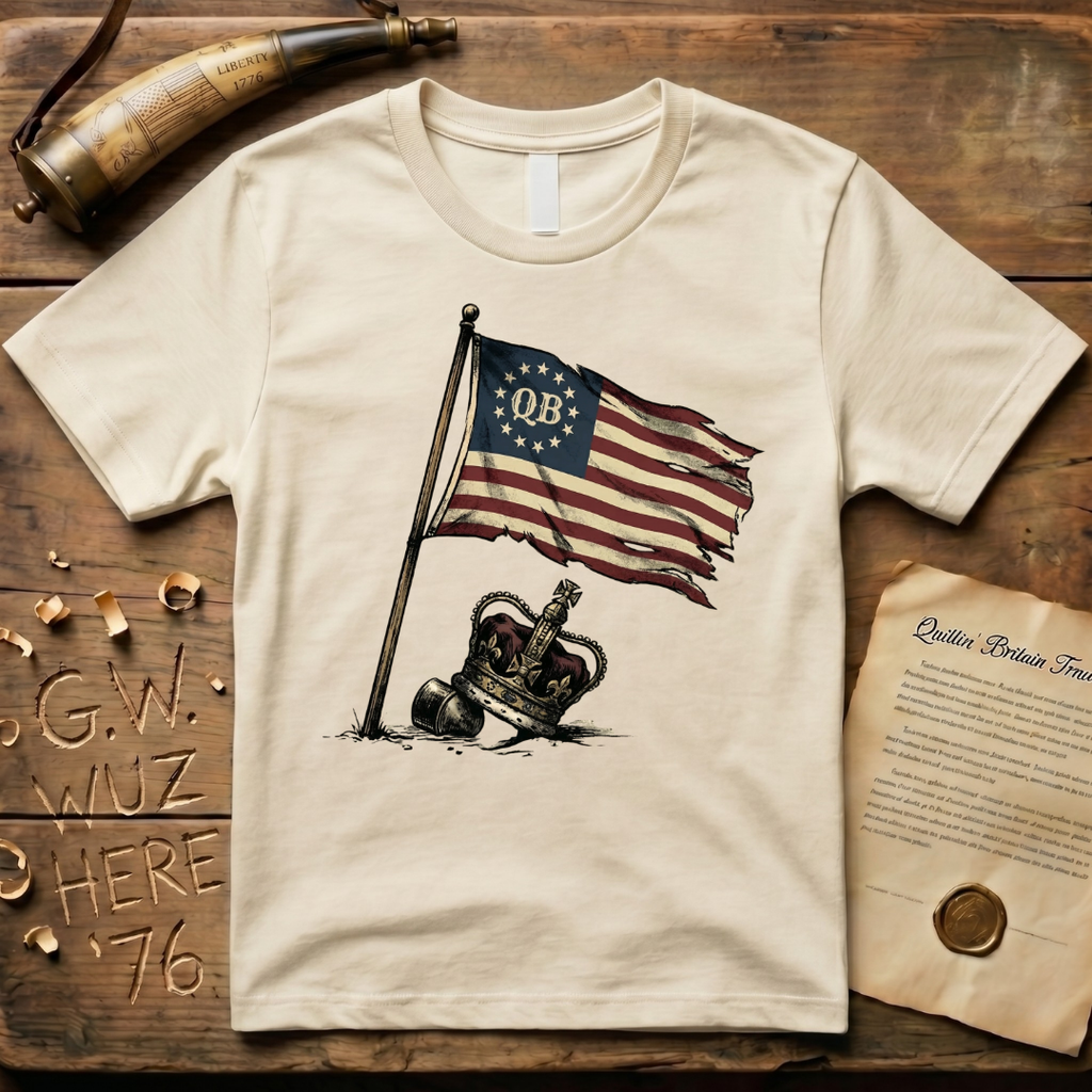Quittin' Britain Trade Co. QB Flag Over Crown Design T-Shirt