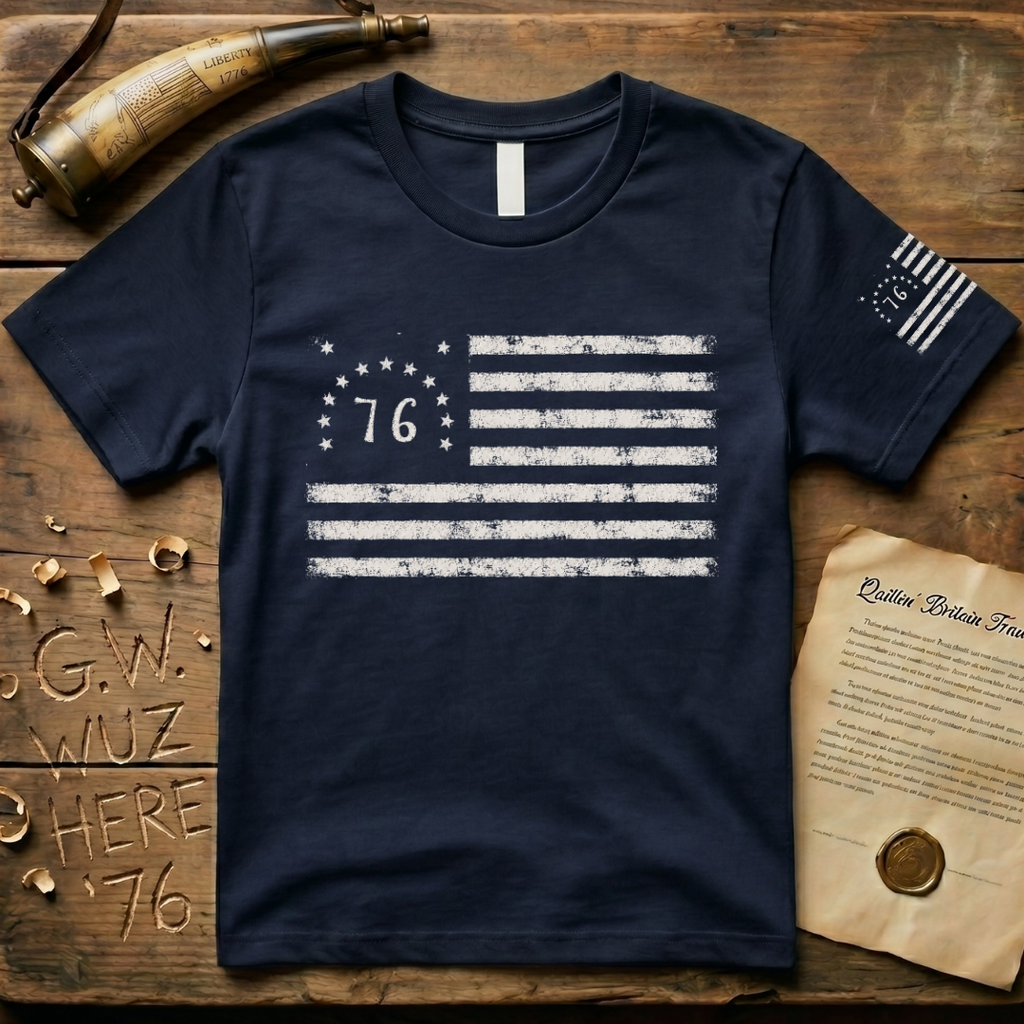 Distressed Historic Bennington Flag Chest & Sleeve Dark T-Shirt