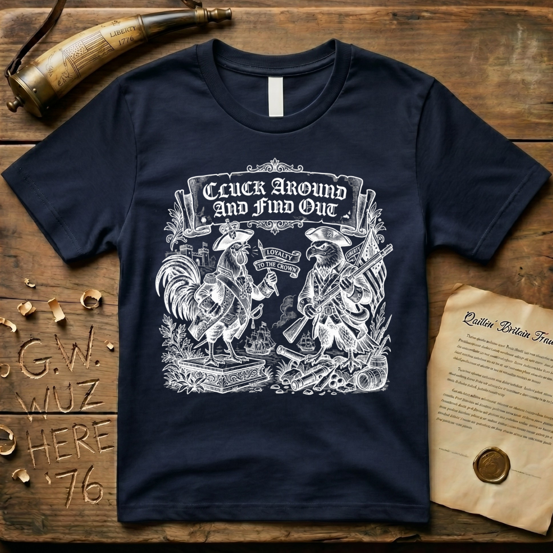 Cluck Around and Find Out Woodcut Dark-Style T-Shirt