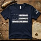 Distressed 13 Star Betsy Ross Flag Chest & Sleeve Dark T-Shirt