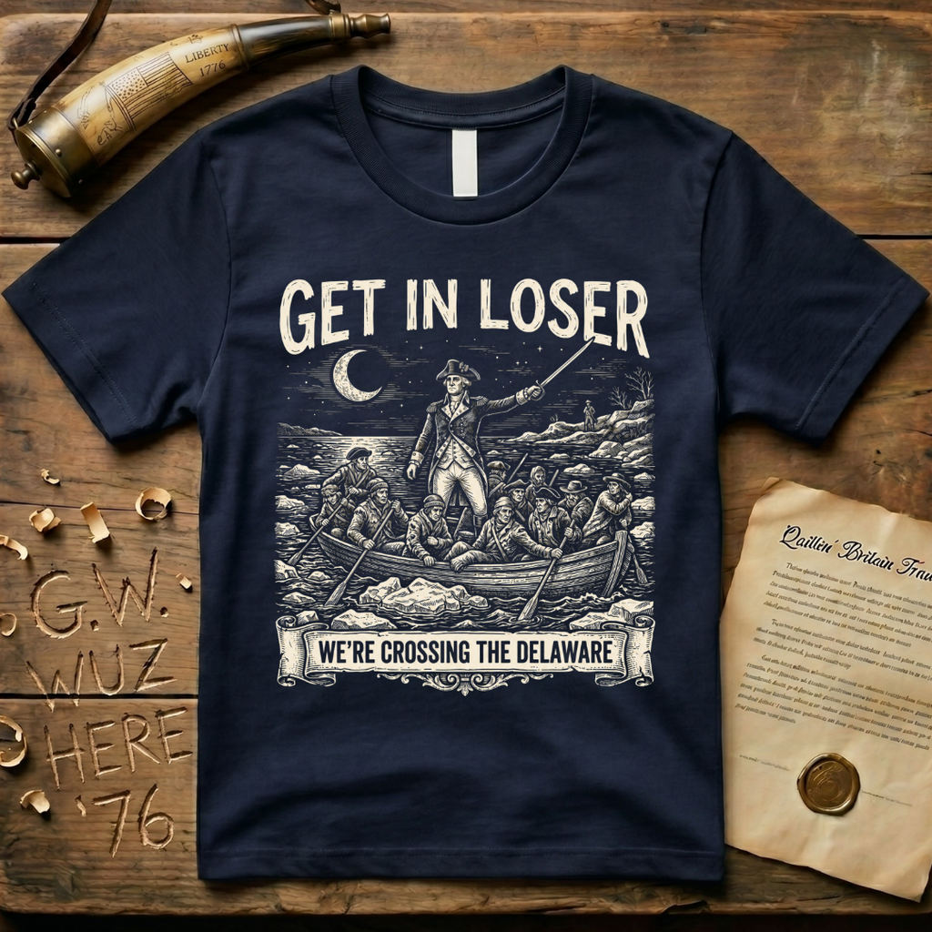 Get In Loser We're Crossing the Delaware Woodcut T-Shirt