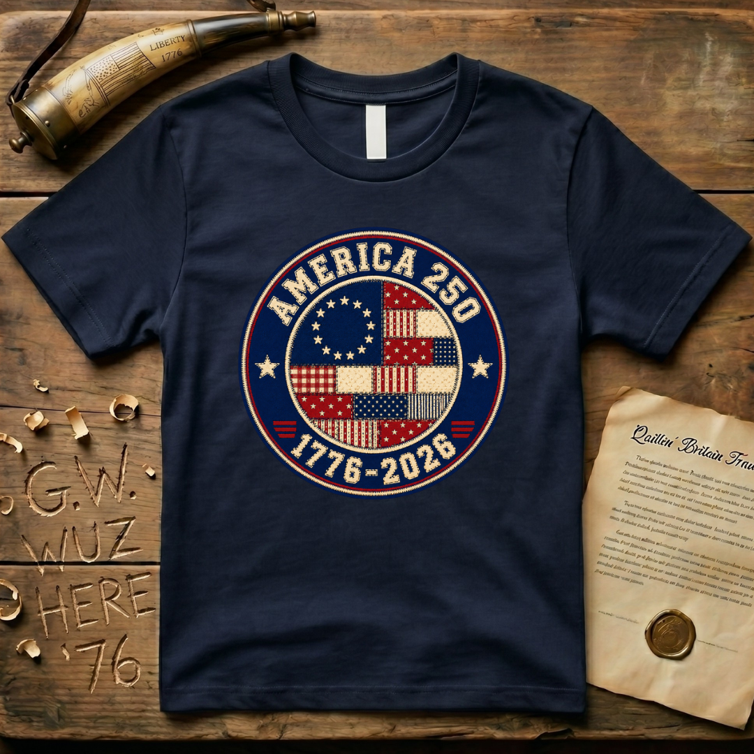Printed Patchwork Badge America 250 1776-2026 Betsy Ross Flag T-Shirt