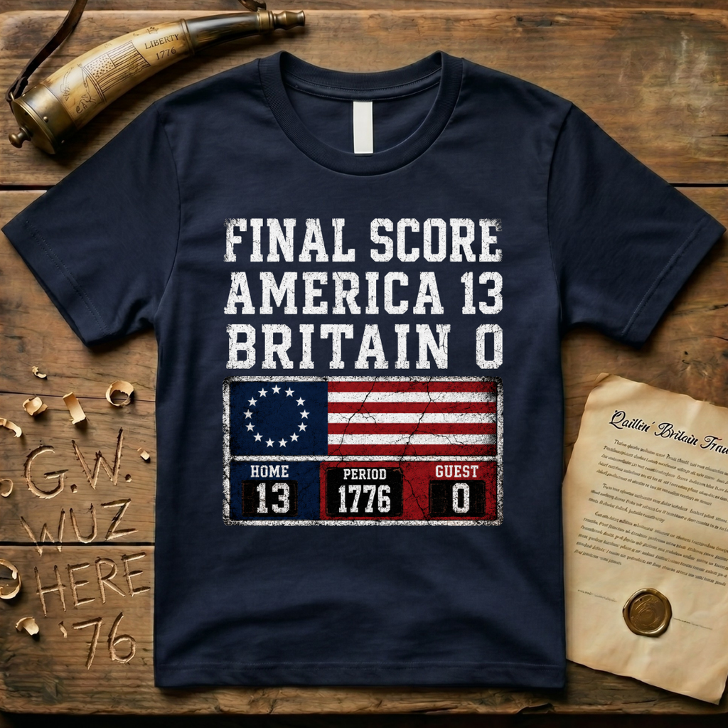 Final Score America 13 Britain 0 Period 1776 Scoreboard T-Shirt