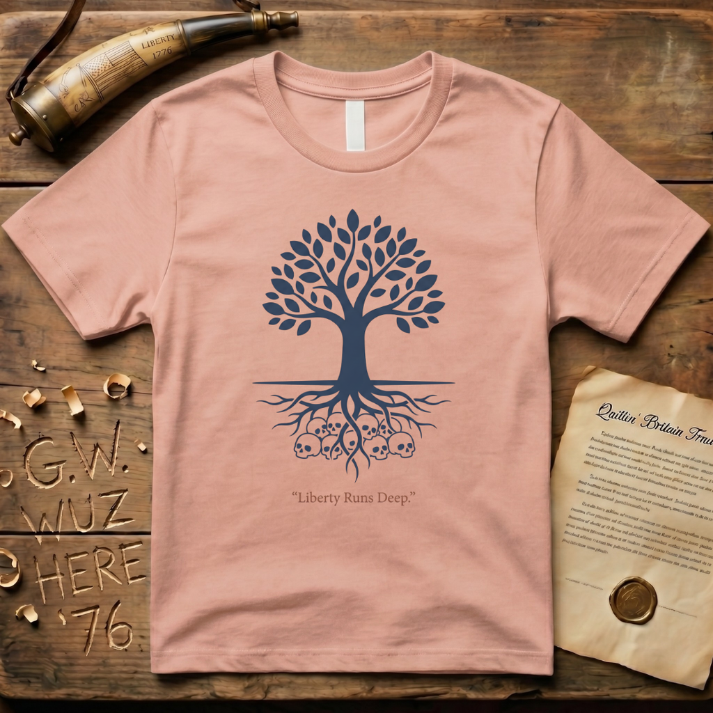 Liberty Runs Deep Minimalist Liberty Tree Skull Roots T-Shirt