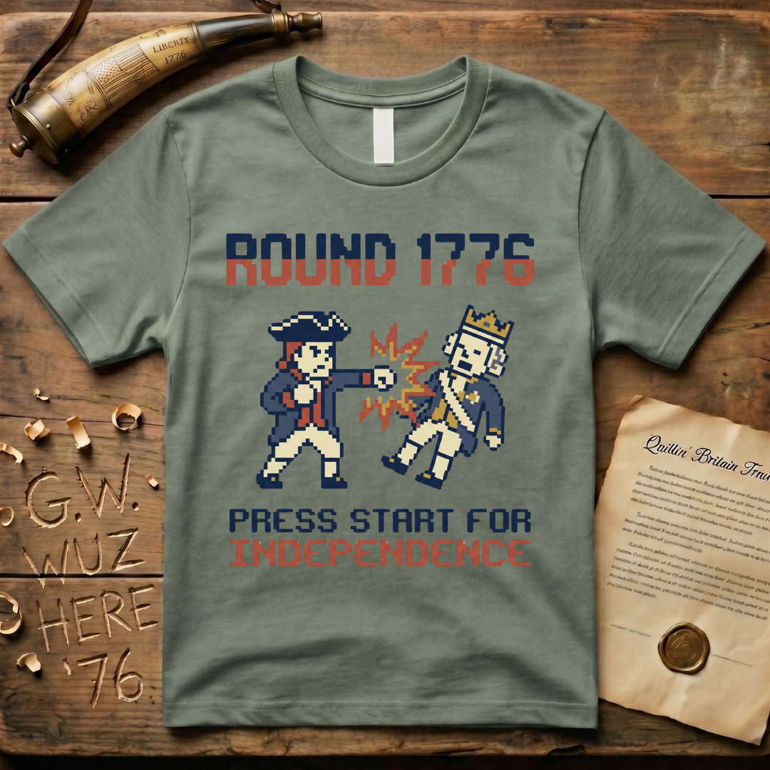 8-Bit Round 1776 Press Start For Independence Punch T-Shirt