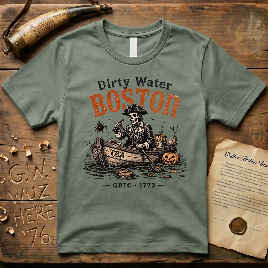 Boston Harbor Skeleton "Dirty Water" Tea Party 1773 Light T-Shirt