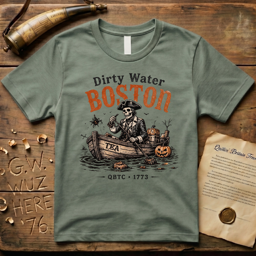 Boston Harbor Skeleton "Dirty Water" Tea Party 1773 Light T-Shirt