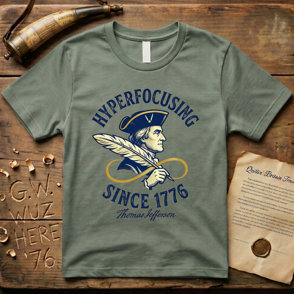 Thomas Jefferson - Hyper Focusing Since 1776 - Gold Autism Infinite Symbol T-Shirt