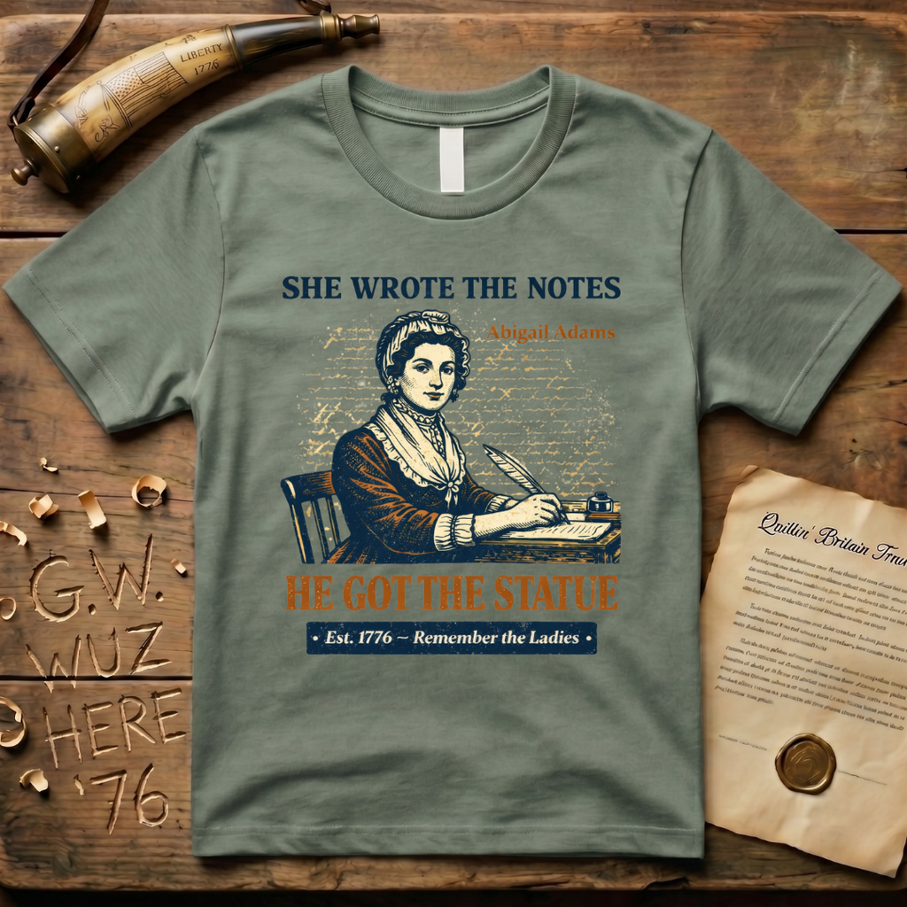 Abigail Adams She Wrote the Notes, He Got the Statue, Remember the Ladies Est. 1776 T-Shirt