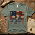 Printed Patchwork America 250 1776-2026 Betsy Ross Dark Flag T-Shirt