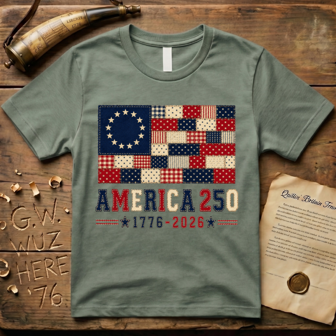 Printed Patchwork America 250 1776-2026 Betsy Ross Flag T-Shirt