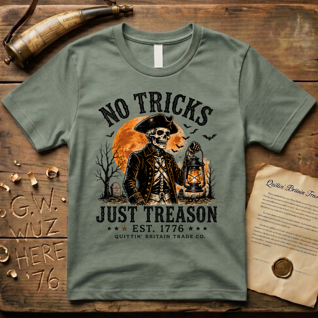 No Tricks Just Treason Halloween QBTC 1776 Light T-Shirt