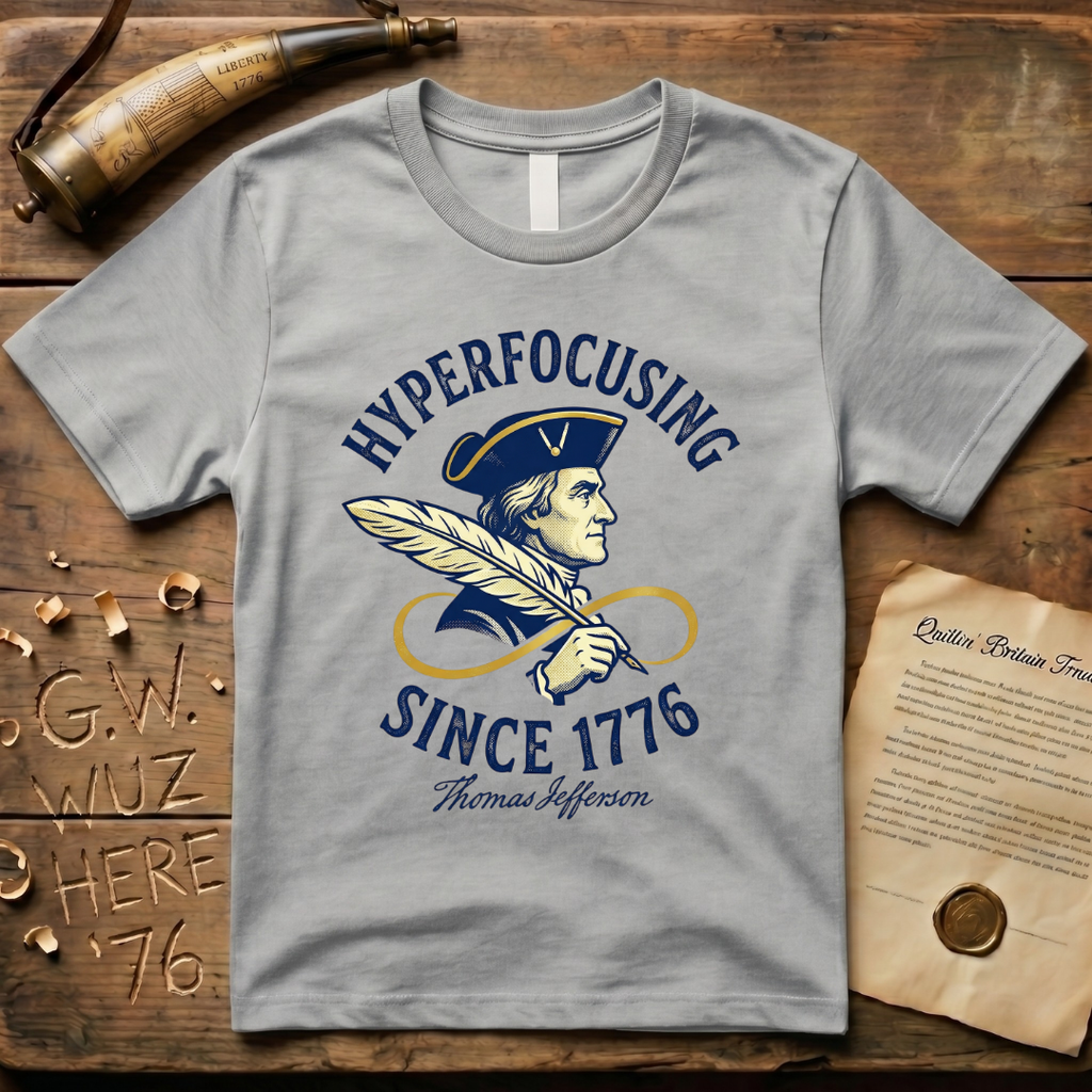 Thomas Jefferson - Hyper Focusing Since 1776 - Gold Autism Infinite Symbol T-Shirt