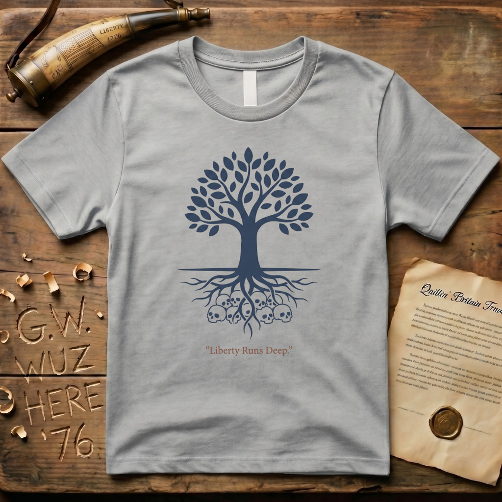 Liberty Runs Deep Minimalist Liberty Tree Skull Roots T-Shirt