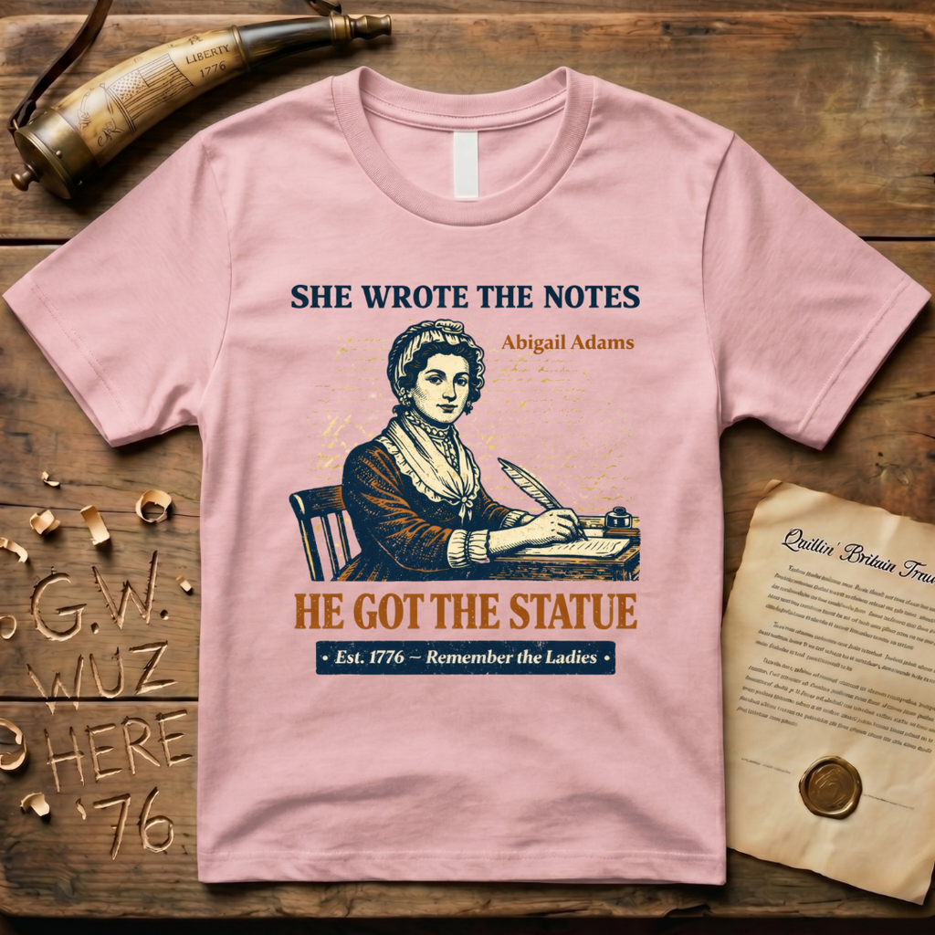 Abigail Adams She Wrote the Notes, He Got the Statue, Remember the Ladies Est. 1776 T-Shirt
