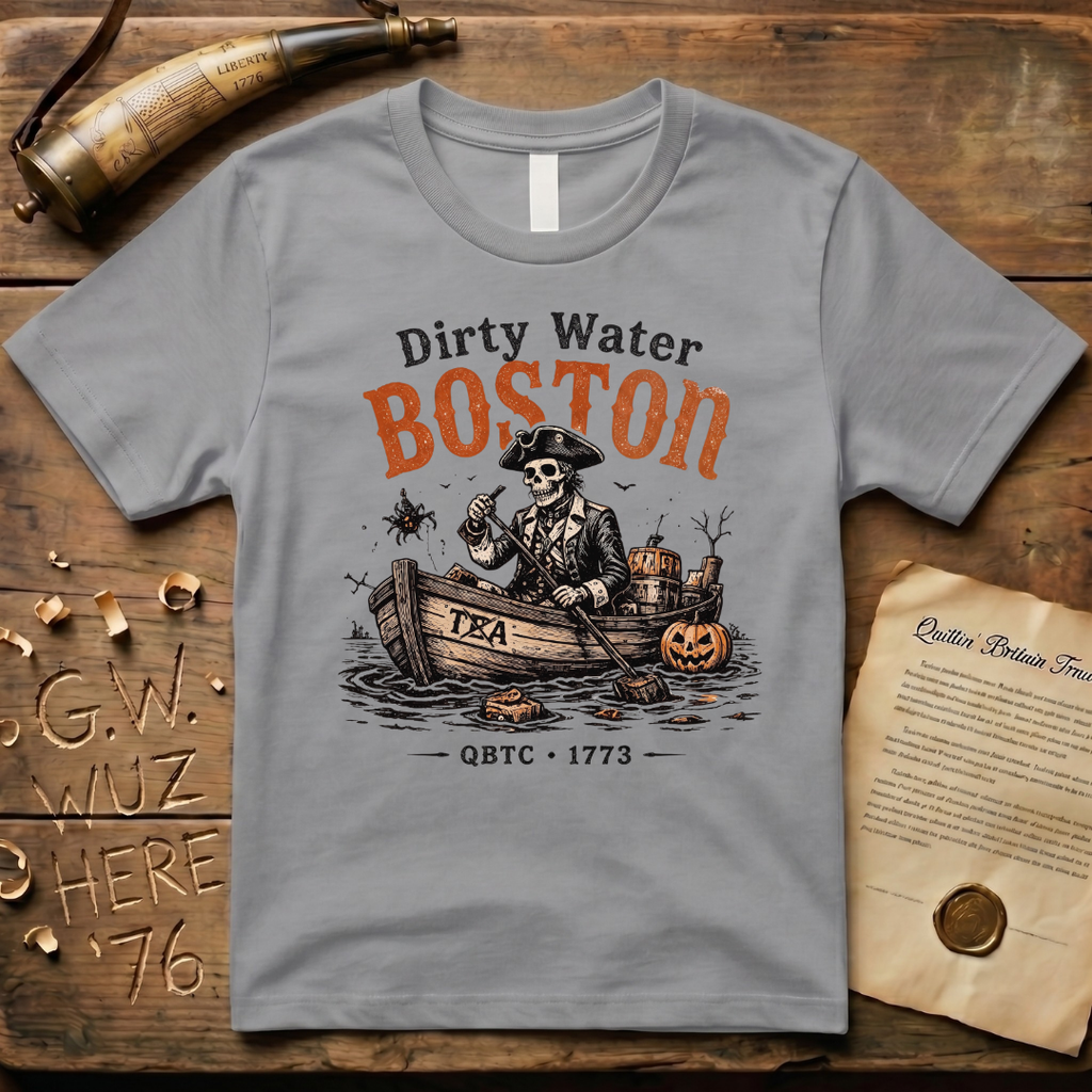 Boston Harbor Skeleton "Dirty Water" Tea Party 1773 Light T-Shirt