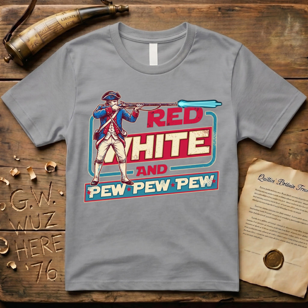 Red White and Pew Pew Pew Vintage Laser Space Musket T-Shirt
