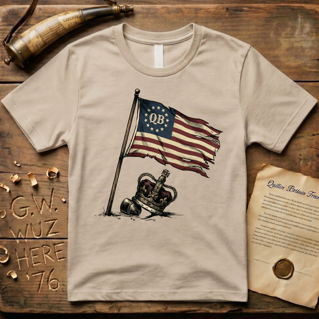 Quittin' Britain Trade Co. QB Flag Over Crown Design T-Shirt