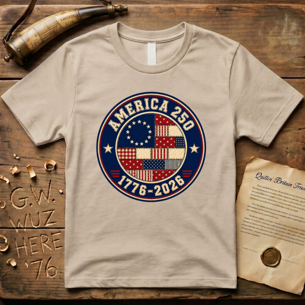 Printed Patchwork Badge America 250 1776-2026 Betsy Ross Flag T-Shirt