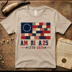 Printed Patchwork America 250 1776-2026 Betsy Ross Flag T-Shirt