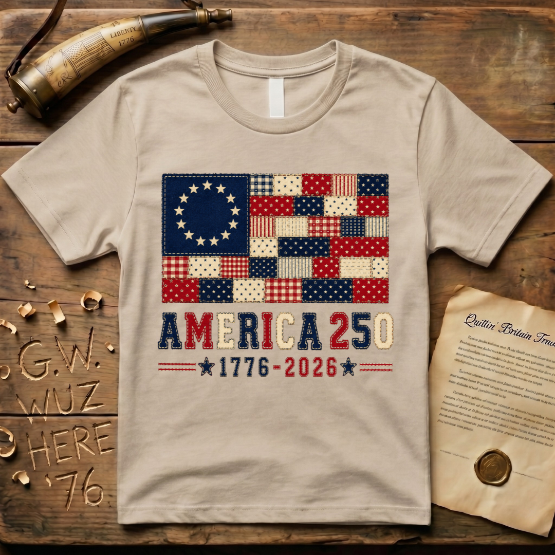 Printed Patchwork America 250 1776-2026 Betsy Ross Flag T-Shirt