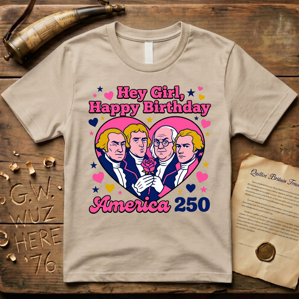 Hey Girl, Happy Birthday - America 250 - Forefathers Boy Band Y2K T-Shirt