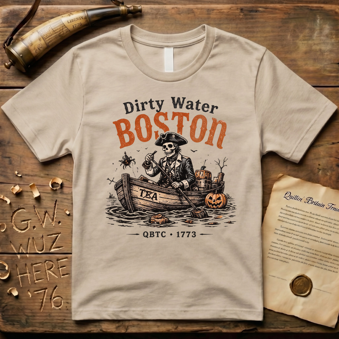 Boston Harbor Skeleton "Dirty Water" Tea Party 1773 Light T-Shirt