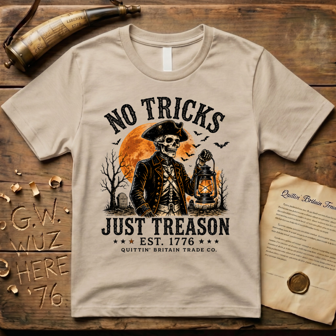 No Tricks Just Treason Halloween QBTC 1776 Light T-Shirt